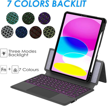Keyboard Case for iPad 10th 10.9" 2022, iPad 11" A16 11th 2025-7 Color Backlight