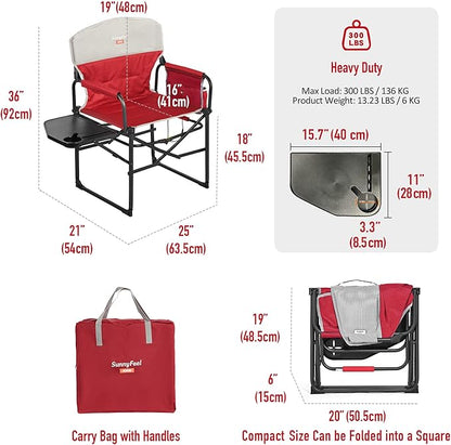SUNNYFEEL Heated Camping Directors Chair, Heavy Duty,Oversized Outdoor Portable Heating Folding Chair with Side Table, Pocket for Beach, Fishing,Trip,Picnic,Lawn,Concert Foldable Camp Chairs