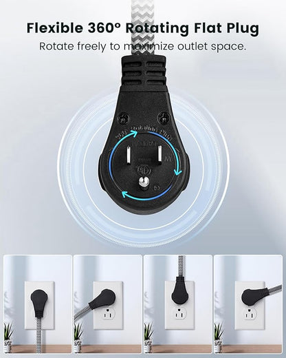 SURAIELEC 1FT 360° Rotating Flat Plug Extension Cord Flat Wall Plug