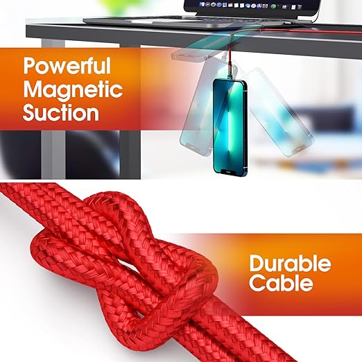 Magnetic Charging Cable, 540 Rotating Phone Charger 3 in 1 USB Cable Nylon