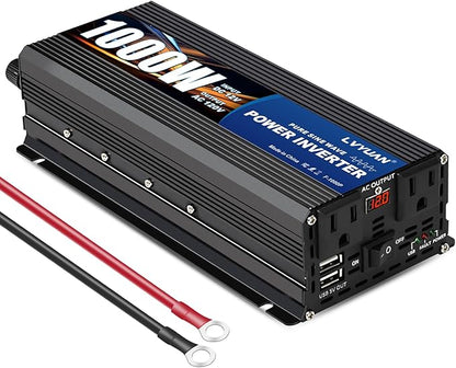 LVYUAN 1000 Watt Pure Sine Wave Power Inverter 12V to 110V/120V DC to AC