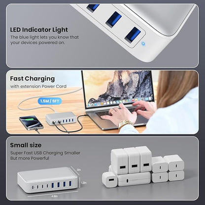 USB C Charger 200W USB C Charger Block, Upgraded GaN III 8-Port Fast Charging