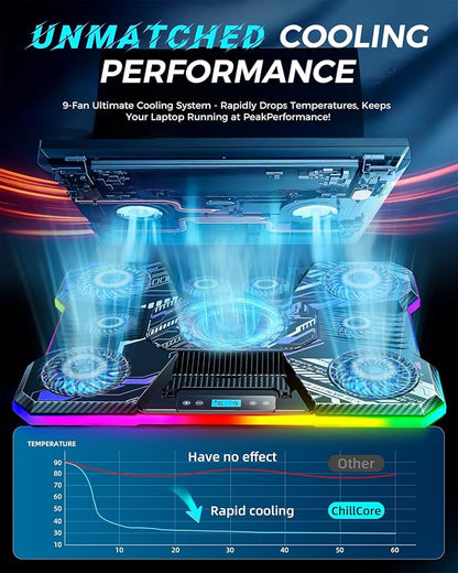 ChillCore Laptop Cooling Pad, RGB Laptop Fan Cooling Pad 9 Fans
