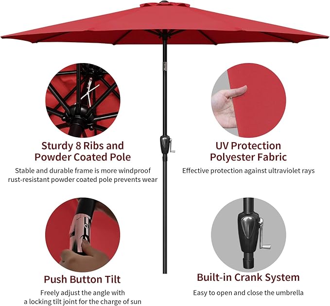 Simple Deluxe 9' Patio Umbrella Outdoor Table Market Yard Umbrella with Push Button Tilt/Crank