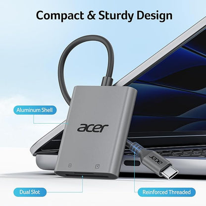 Acer SD Card Reader USB C, Dual Slots Type C to Memory Card Reader, Aluminum