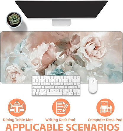 Mouse Pad Large Rose and Leaves Non-Slip Game Desk Mat