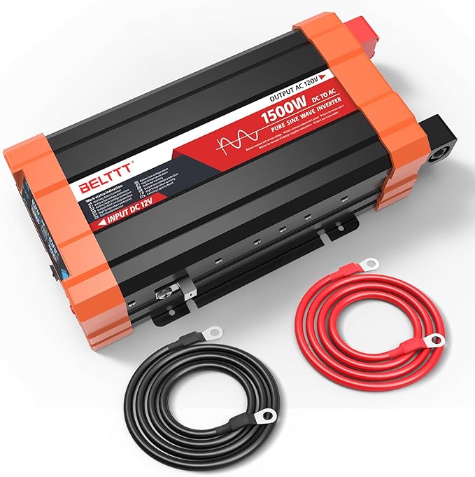 BELTTT 1500W Pure Sine Wave Inverter 12V to 120V AC, Car Power Inverter 12V to