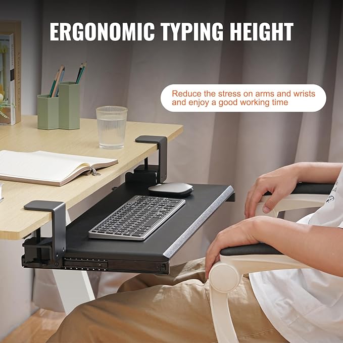 VEVOR Clamp on Keyboard Tray Under Desk, Desk Keyboard Tray Slide Out