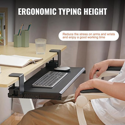 VEVOR Clamp on Keyboard Tray Under Desk, Desk Keyboard Tray Slide Out