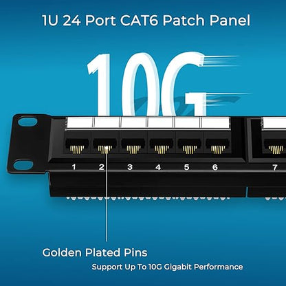 Rapink Patch Panel 24 Port Cat6 10G Support, Network Panel UTP 19-Inch