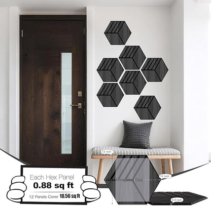 Mollywell Hexagon Acoustic Panels, 12 Pack |Wood Veneer|High Density Sound