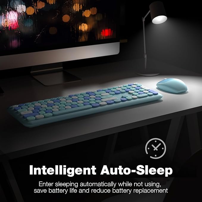 KNOWSQT Wireless Keyboard and Mouse Combo, Pale Blue Full-Sized 2.4G Silent