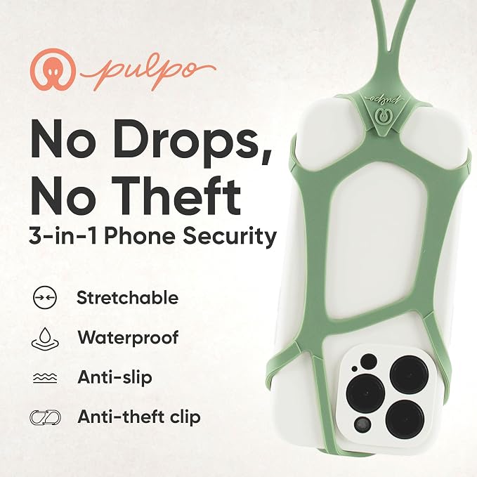 Pulpo Safety Cell Phone Lanyard Green Fits Smartphones 6.1 to 6.8”