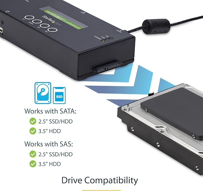 StarTech.com 1:1 Standalone Hard Drive Duplicator and Eraser, SAS/SATA HDD/SSD