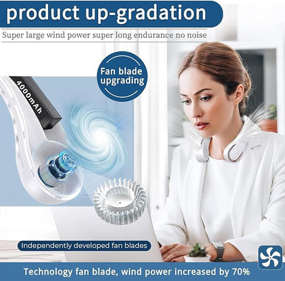 Portable Neck Fan, Bladeless Neck Fan, USB Rechargeable Personal Fan, 4000 mAh