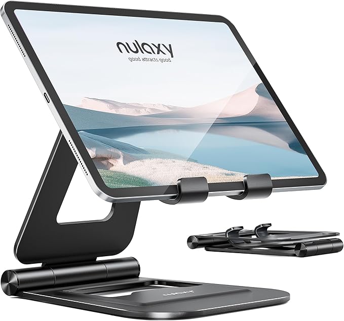 Nulaxy Aluminum Dual Foldable iPad Stand, Fully Adjustable Desktop Tablet Holder