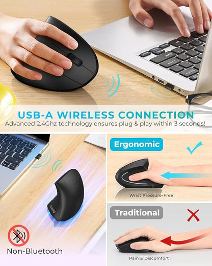 Lekvey Ergonomic Mouse, Vertical Wireless Mouse: Rechargeable Optical Carpal