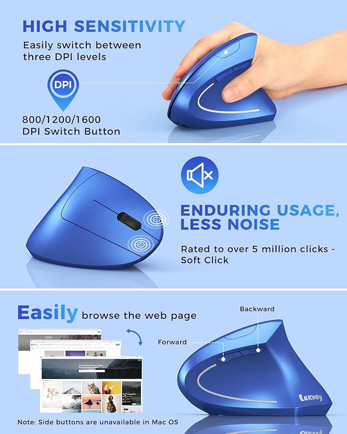 Lekvey Ergonomic Mouse, Vertical Wireless Mouse Rechargeable 2.4G USB Optical