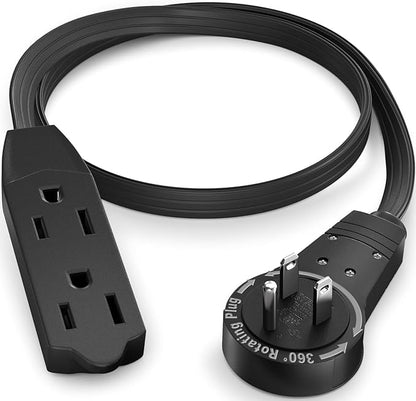 Maximm Cable 1 Ft 360° Rotating Flat Plug Extension Cord/Wire, 16 AWG Multi 3