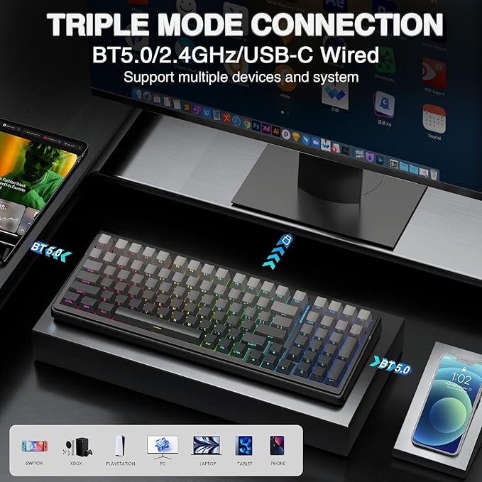 AULA F99 Pro Wireless Mechanical Keyboard, Hot Swappable Custom Keyboard