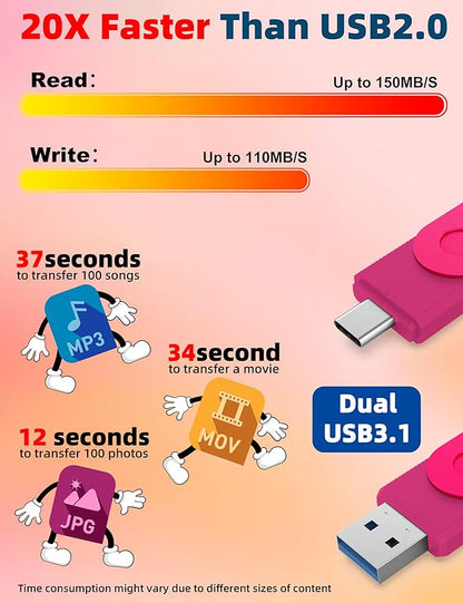MOSDART 64GB USB3.1 Fast Speed C and A Dual Flash Drive, exFAT Memory Stick