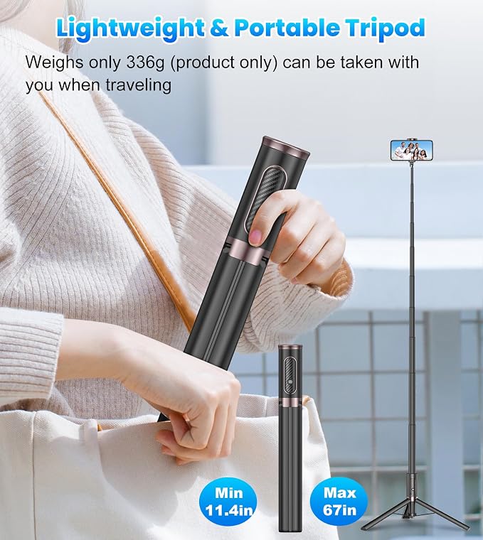 TONEOF 67" Cell Phone Selfie Stick Tripod, Smartphone Stand All-in-1