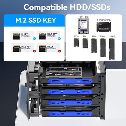Hybrid 3*2.5/3.5" SATA HDD/SSD+3* M / B+M Key M.2 NVMe Enclosure