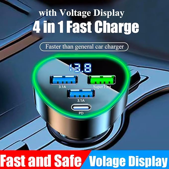 Multi Port USB C Car Phone Charger Adapter 4 in 1