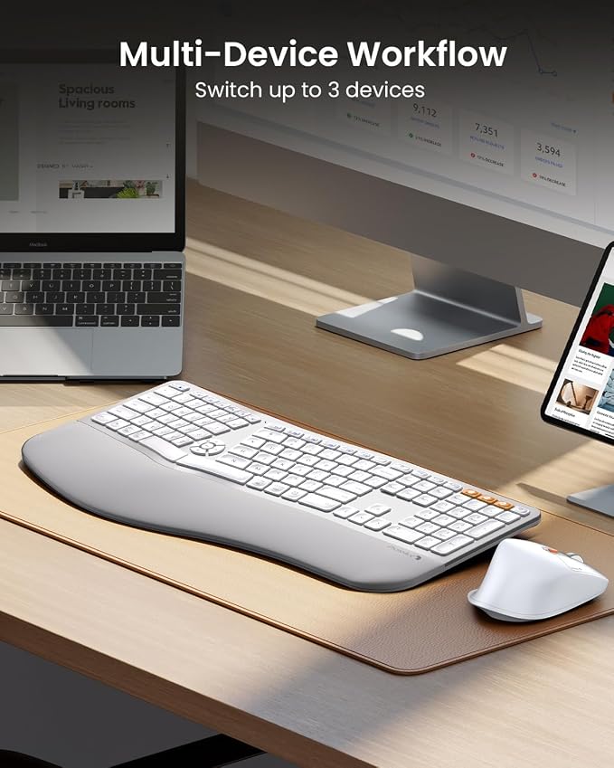 ProtoArc Ergonomic Wireless Keyboard Mouse, EKM01 Plus Full Size Ergo Bluetooth
