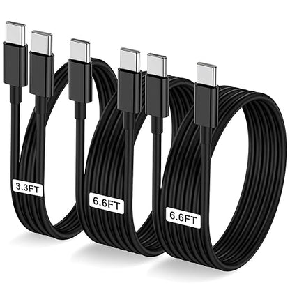 3-Pack Black 60W USB C to USB C Cable, Type C Fast Charging Cable