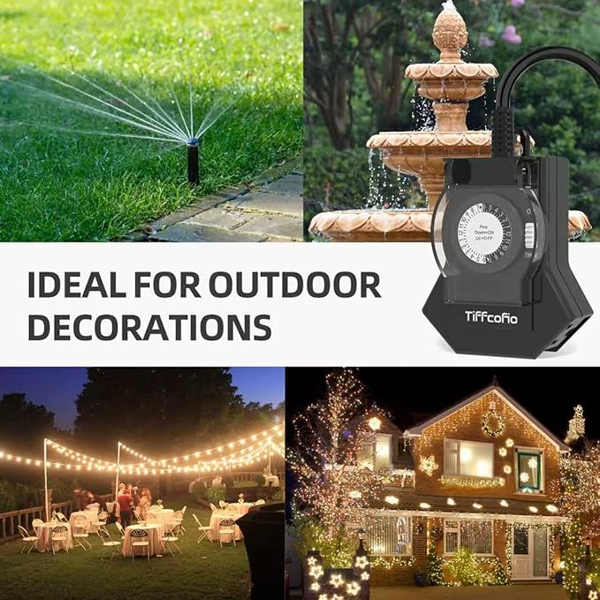 Outdoor Timer Outlet Waterproof, 24 Hour Mechanical Light Timer Outdoor