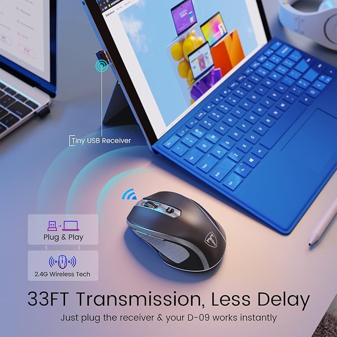 Wireless Mouse, D-09 Computer Mouse USB Cordless Mice