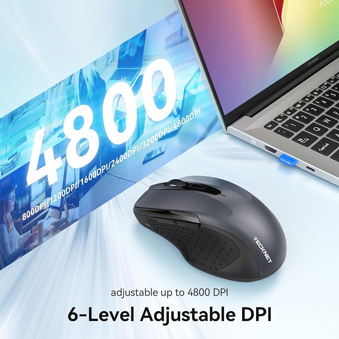 TECKNET Rechargeable Jiggler Wireless Mouse 4800 DPI Silent USB A & Bluetooth