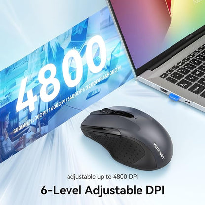 TECKNET Rechargeable Jiggler Wireless Mouse 4800 DPI Silent USB A & Bluetooth