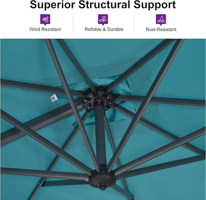PURPLE LEAF 11 Feet Patio Cantilever Umbrella with Base Outdoor Umbrella Round Aluminum Offset with 360-degree Rotation for Garden Deck Pool Patio, Turquoise Blue