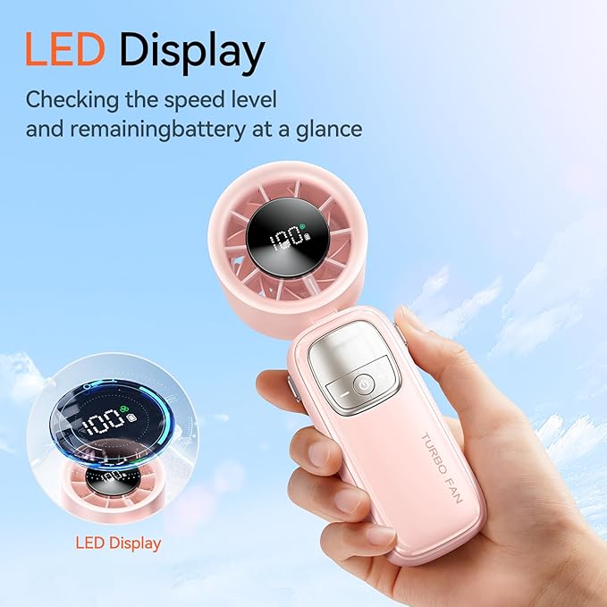 3-in-1 Portable Handheld Turbo Fan-100 Speeds, 15000 RPM, 10Hrs Cooling