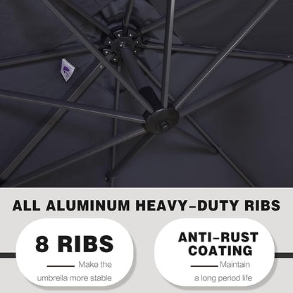 PURPLE LEAF 9' X 11.5' Patio Umbrella with Base Outdoor Cantilever Rectangle Umbrella Offset Umbrella with 360-degree Rotation for Garden Deck Pool Patio, Grey