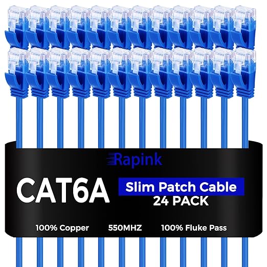 Rapink Patch Cables Cat6a 0.5ft Slim, Cat6a Ethernet Patch Cable 10G Support