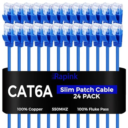 Rapink Patch Cables Cat6a 0.5ft Slim, Cat6a Ethernet Patch Cable 10G Support