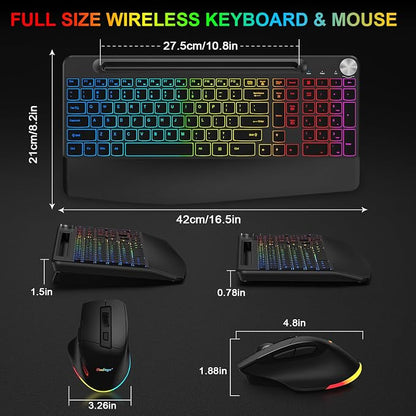 BlueFinger Wireless Keyboard and Mouse Combo Backlit, 2.4G Rechargeable