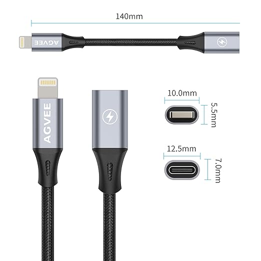AGVEE 2 Pack 4 inch USB-C Female to Lightning Male Adapter, 30W Fast Charging