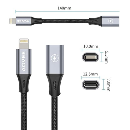 AGVEE 2 Pack 4 inch USB-C Female to Lightning Male Adapter, 30W Fast Charging