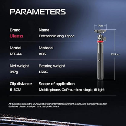 ULANZI MT-44 Extendable Phone Tripod, 360° Ball Head Camera Tripod