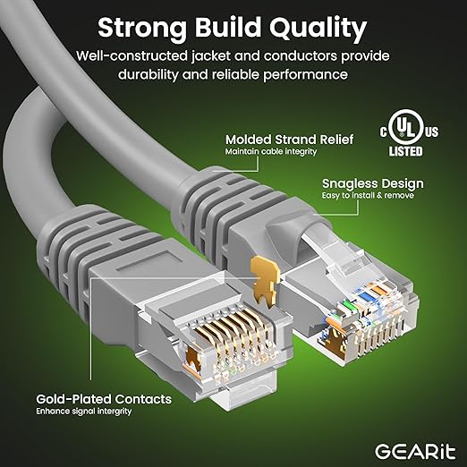 GEARit Cat 6 Ethernet Cable Cat6 Network Patch, Snagless Cord, Internet