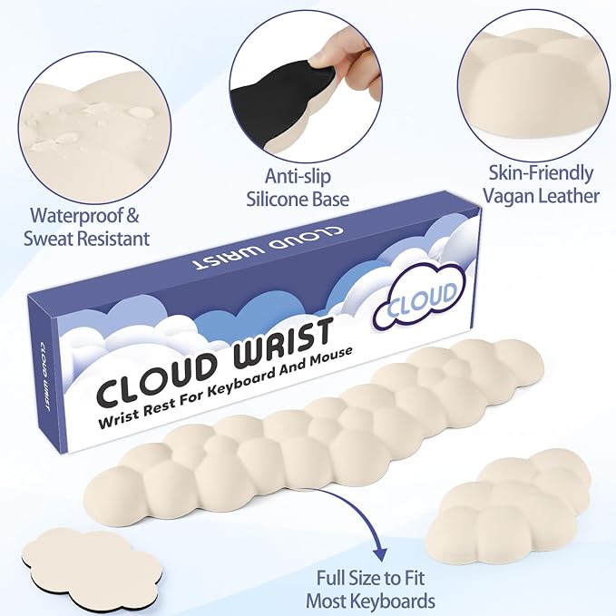 Cloud Wrist Rest for Keyboard and Mouse, Memory Foam PU Leather Keyboard Wrist
