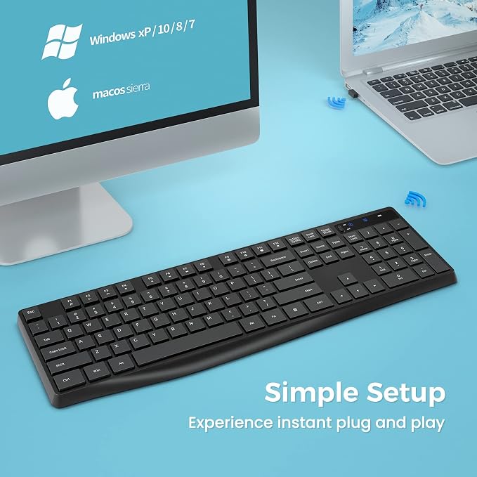 Lovaky MK98 Wireless Keyboard, 2.4G Ergonomic, Computer Keyboard, Enlarged
