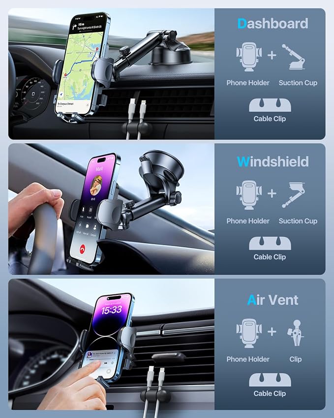 HTU 2025 Upgraded Car Phone Holder 【Safety Certs & No Smell】 Cell Phone Holder