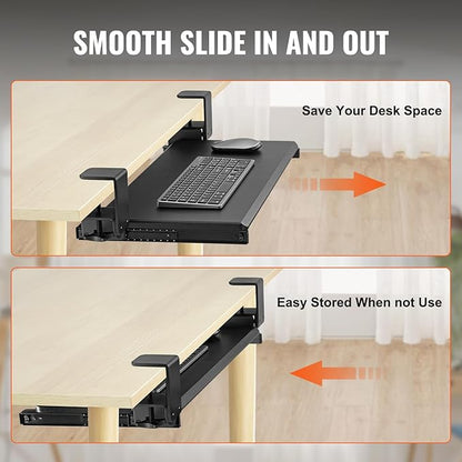 VEVOR Clamp on Keyboard Tray Under Desk, Desk Keyboard Tray Slide Out
