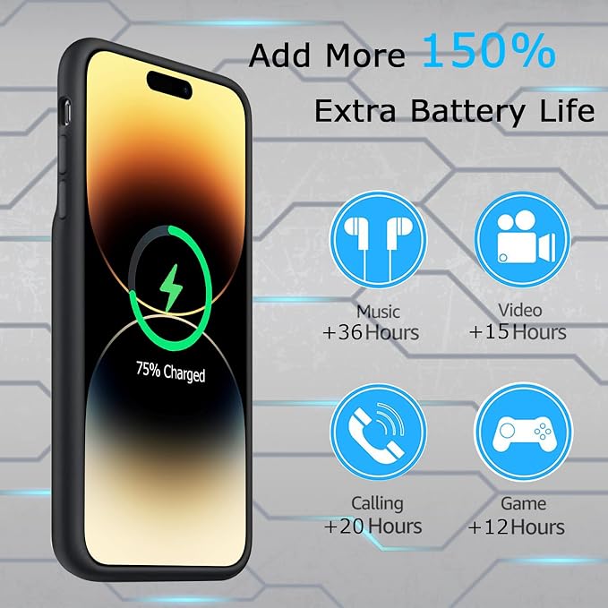 Battery Case for iPhone 14 Pro Max, Upgraded 10800mAh Rechargeable Portable