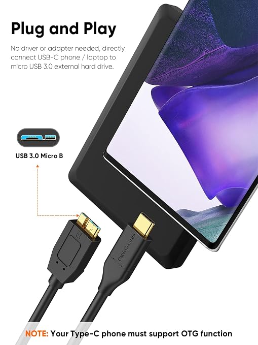 CableCreation 1FT USB C to Micro B Cable, 10Gbps Speed External Hard Drive